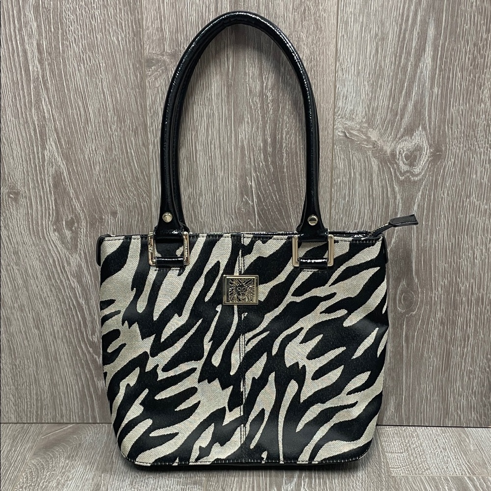 NWOT Anne Klein Zebra Animal Print Tote Purse Handbag Shoulder Bag Black Beige